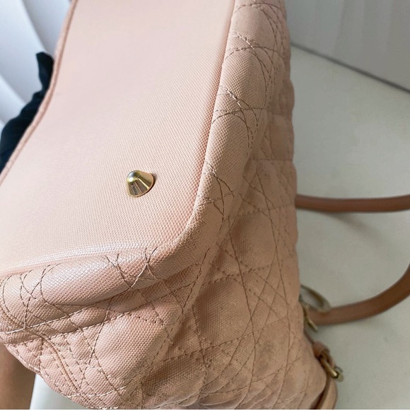 DIOR Lady Dior Tote Bag Blush Pink Cannage Quilted Canvas Gold Hardware - Picture 10 of 12